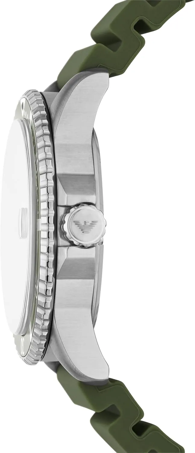 Leather Band Emporio Armani World Explorer Dive-Inspired Men's Watch with Stainless dye intermediate Steel, Silicone or 