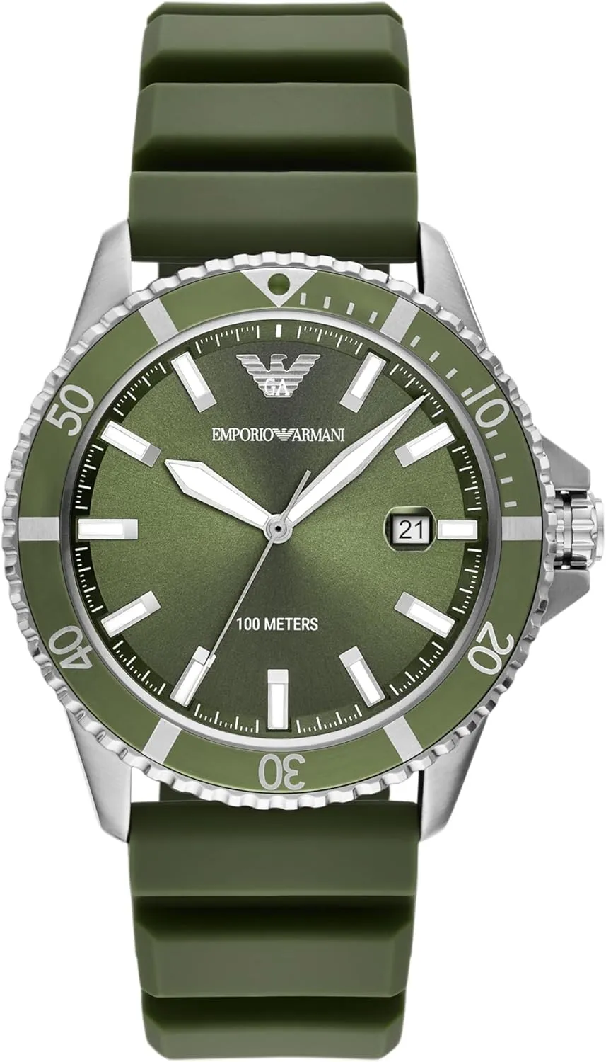 Leather Band Emporio Armani World Explorer Dive-Inspired Men's Watch with Stainless dye intermediate Steel, Silicone or 