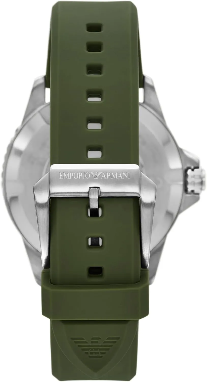 Leather Band Emporio Armani World Explorer Dive-Inspired Men's Watch with Stainless dye intermediate Steel, Silicone or 
