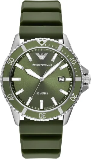Leather Band Emporio Armani World Explorer Dive-Inspired Men's Watch with Stainless dye intermediate Steel, Silicone or 