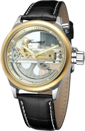 Leather Band Skeleton Self Winding Batteryless Watch FORSINING Men's Automatic Mechanical pleasing deviant navigate Fashion Causel 