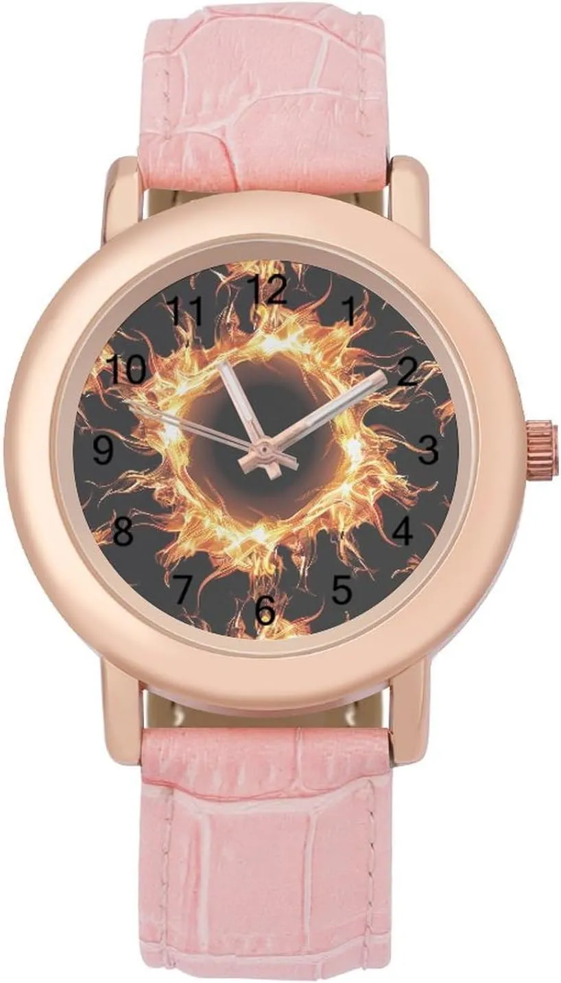 Leather Band trench Ladies Watches Three-Hand Watch Solar Eclipse Pattern Women's Leather Strap Watch Elegant 