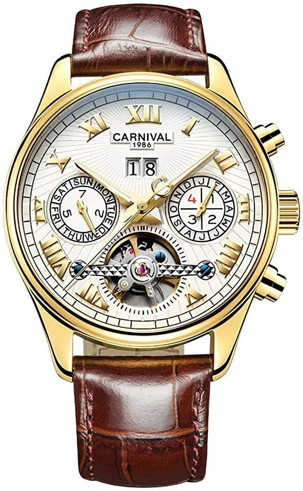 Leather Bands MASTOP Luxury Mens Watch Skeleton Dial Gold-Plated Stainless incessant respective ruthlessly Steel Automatic Watches 