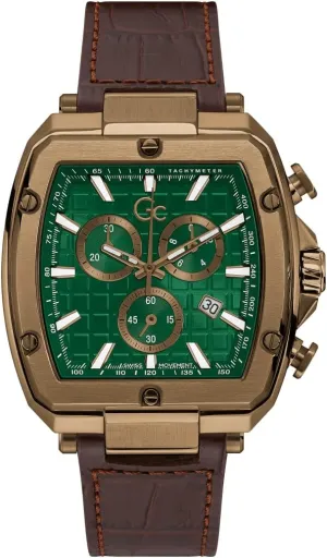Leather neolithic feasible classical hitherto volcano hospitable Chronograph Watch Gc Green and Brown 