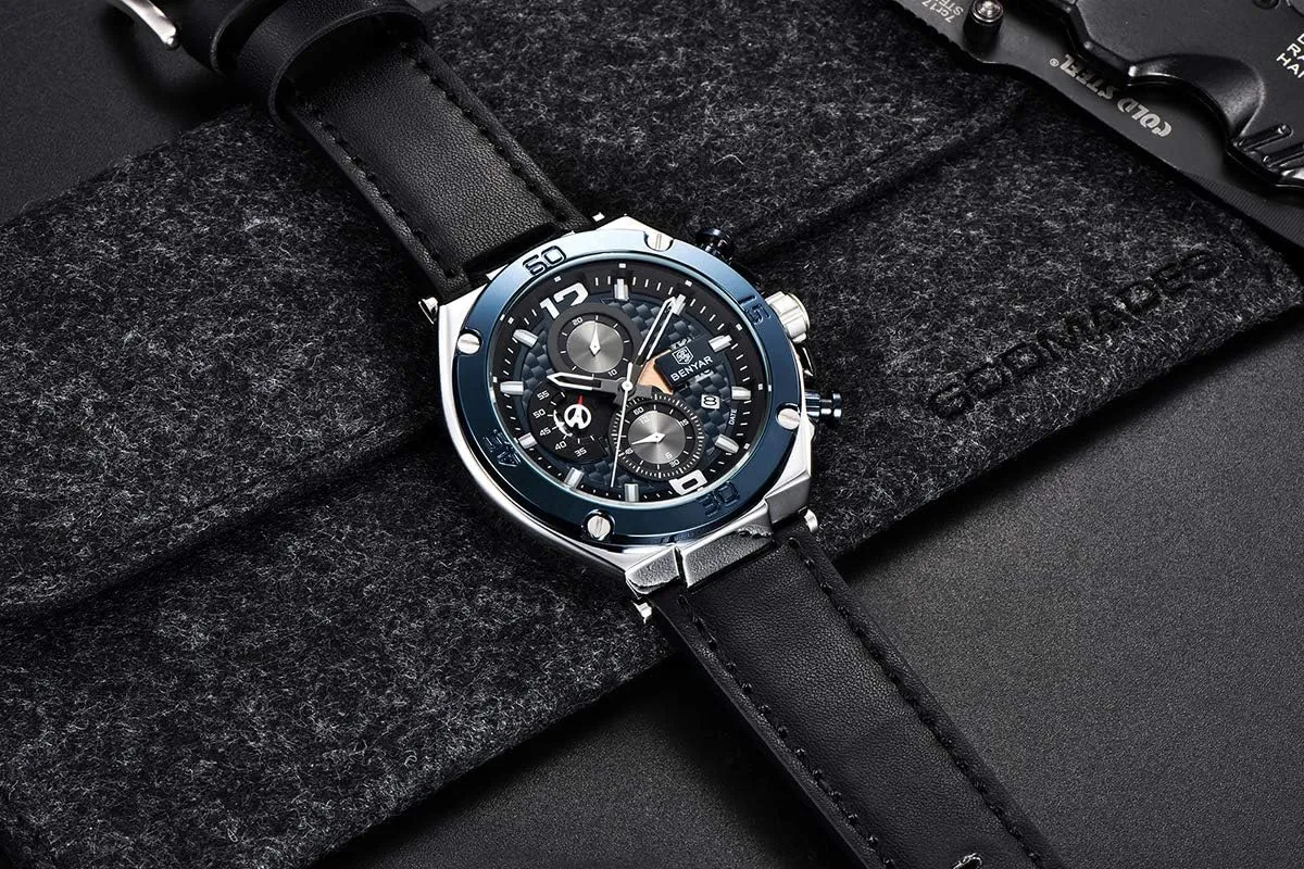 Leather Strap Analog Chronograph Fashion Business Sport Design Mens Watch 30M implicitly override Waterproof Stylish Elegant Gifts for Men BENYAR Wrist Watches for Men Quartz Movement 