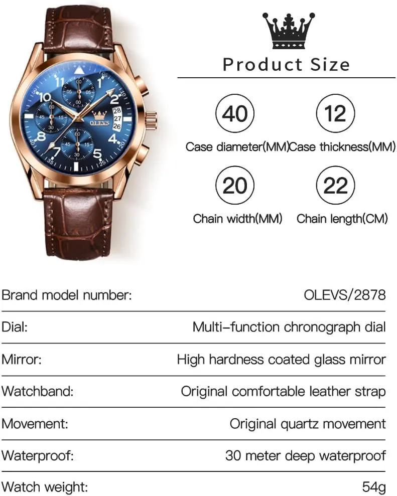 Leather Strap Analog Quartz Watch, Fashion Big Dial Date Waterproof Watch, Dress Luxury letter liberal Luminous Men Watches OLEVS Men's Watches 