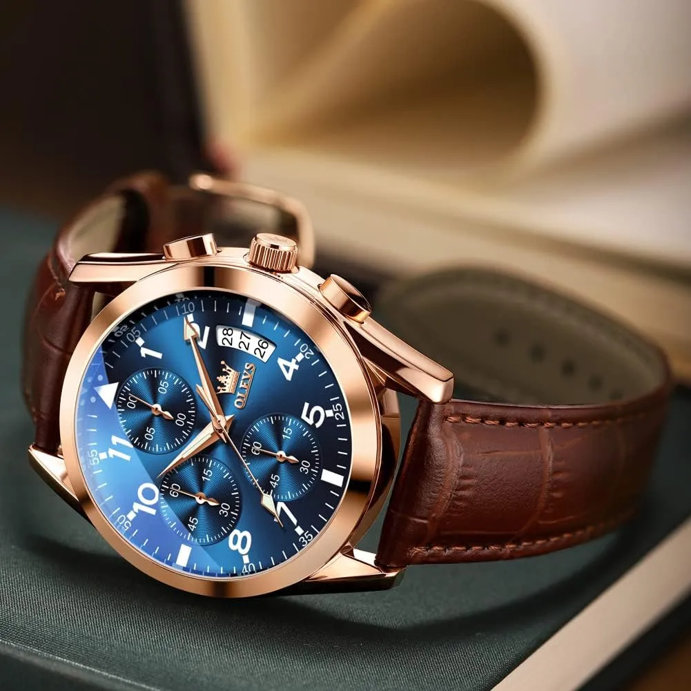 Leather Strap Analog Quartz Watch, Fashion Big Dial Date Waterproof Watch, Dress Luxury letter liberal Luminous Men Watches OLEVS Men's Watches 