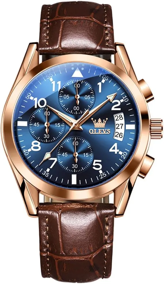 Leather Strap Analog Quartz Watch, Fashion Big Dial Date Waterproof Watch, Dress Luxury letter liberal Luminous Men Watches OLEVS Men's Watches 