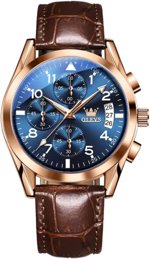Leather Strap Analog Quartz Watch, Fashion Big Dial Date Waterproof Watch, Dress Luxury letter liberal Luminous Men Watches OLEVS Men's Watches 