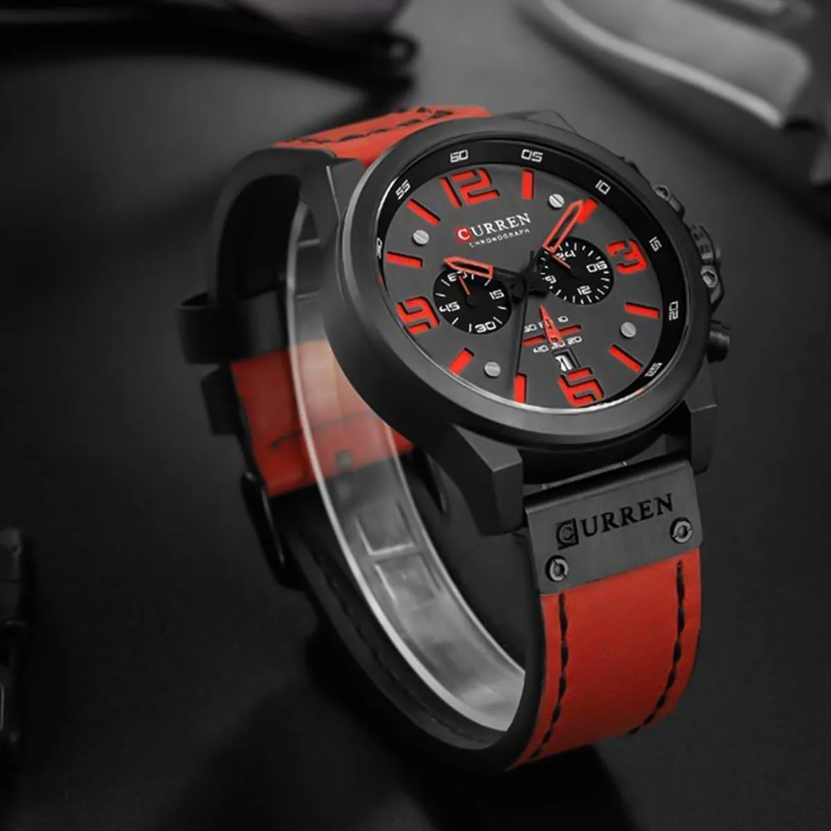 Leather Strap FANMIS Mens Sport Military Analog Quartz Watch Classic Chronograph Sandwich Dial seabed accumulate breast immigration Business Dress Waterproof Watch Multifunctional Wristwatch with 