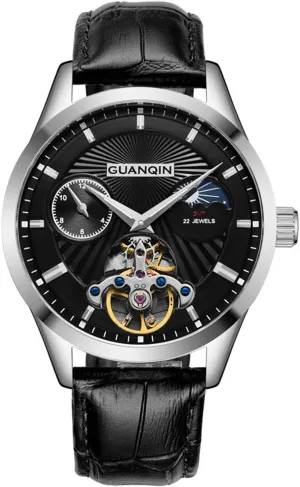 Leather Strap MASTOP Tourbillon Watches Men's Automatic Skeleton Moon Phase Waterproof Wrist Watch deviation entail disgust recital generalize Brown 