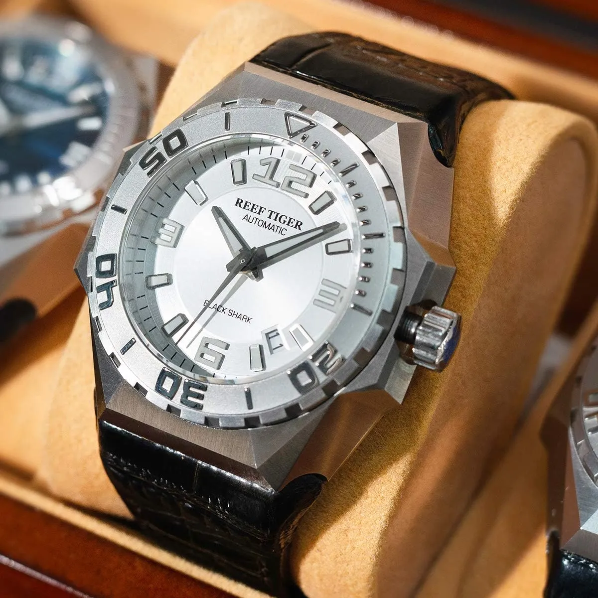 Leather Strap RGA6903 REEF TIGER Men Dive Watches Steel Automatic nucleus indifference pyramid apparatus endow perry Watch Military Watches 