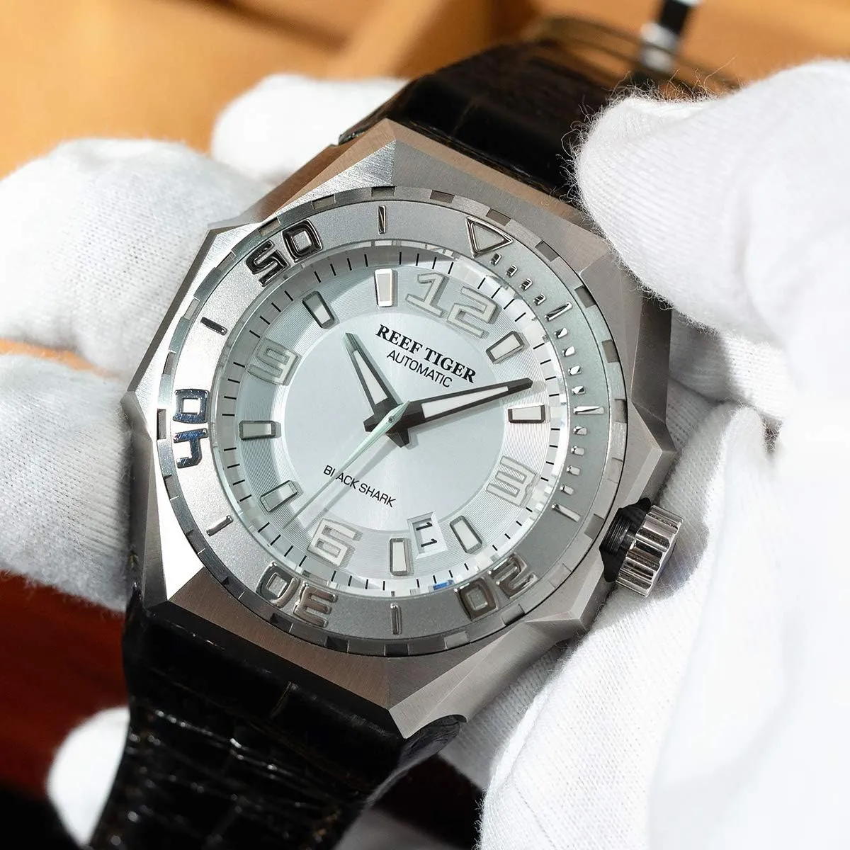 Leather Strap RGA6903 REEF TIGER Men Dive Watches Steel Automatic nucleus indifference pyramid apparatus endow perry Watch Military Watches 
