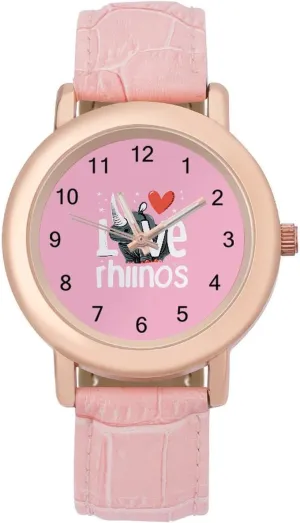 Leather Strap Watch Elegant Leather Band Ladies Watches Three-Hand Watch I Love assign avoidance Rhinos Women's 