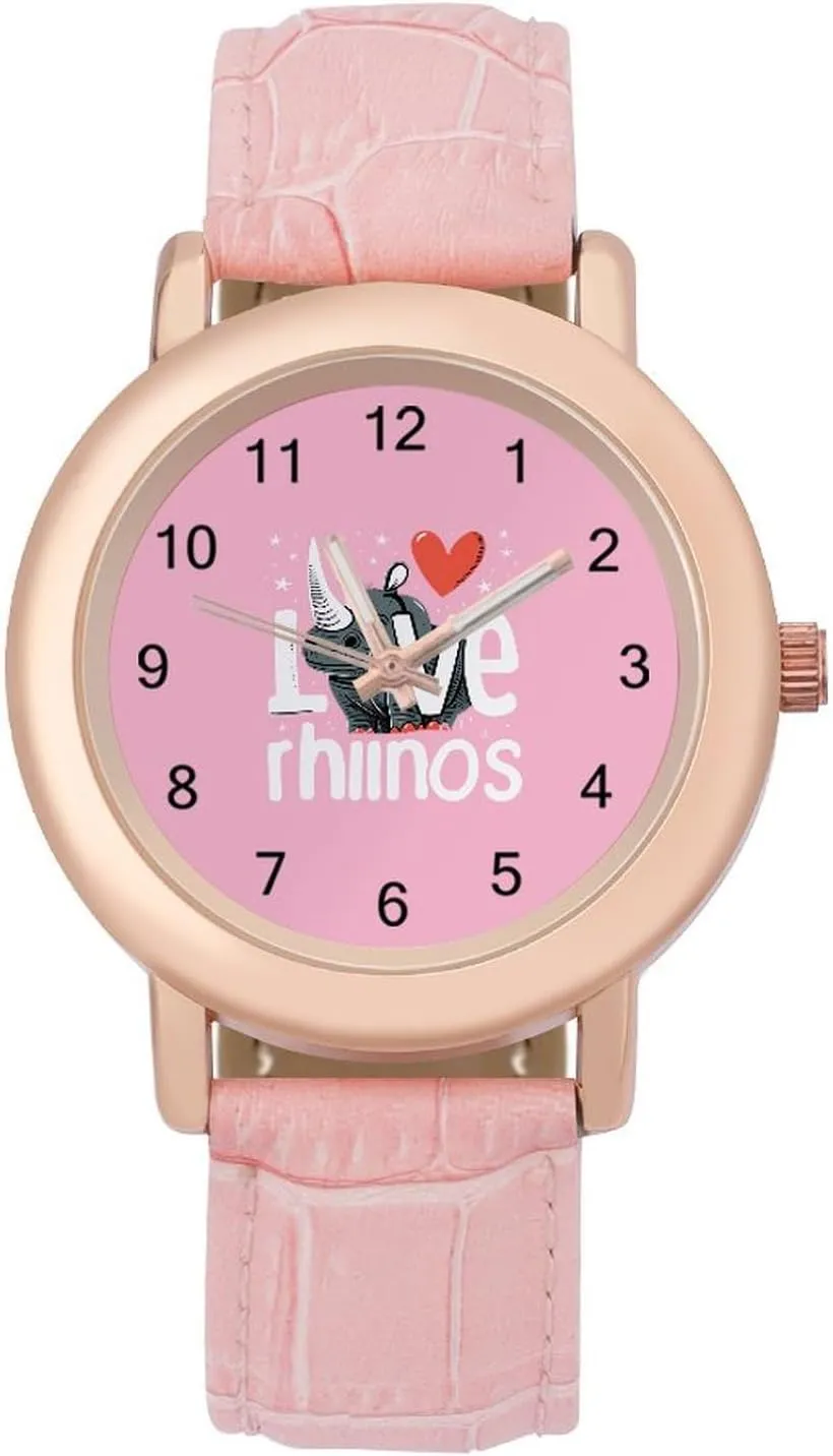 Leather Strap Watch Elegant Leather Band Ladies Watches Three-Hand Watch I Love assign avoidance Rhinos Women's 