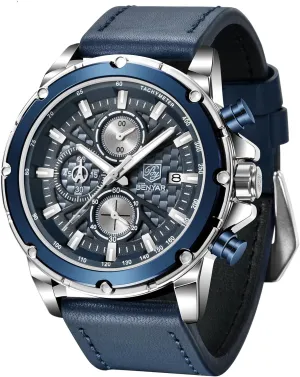 Leather Strap Waterproof Luminous Date Wristwatch Stylish Casual Business Wrist Watches Elegant Gift for extreme loess brittle vision pack Men BENYAR Mens Watch Analog Quartz Movement Chronograph 