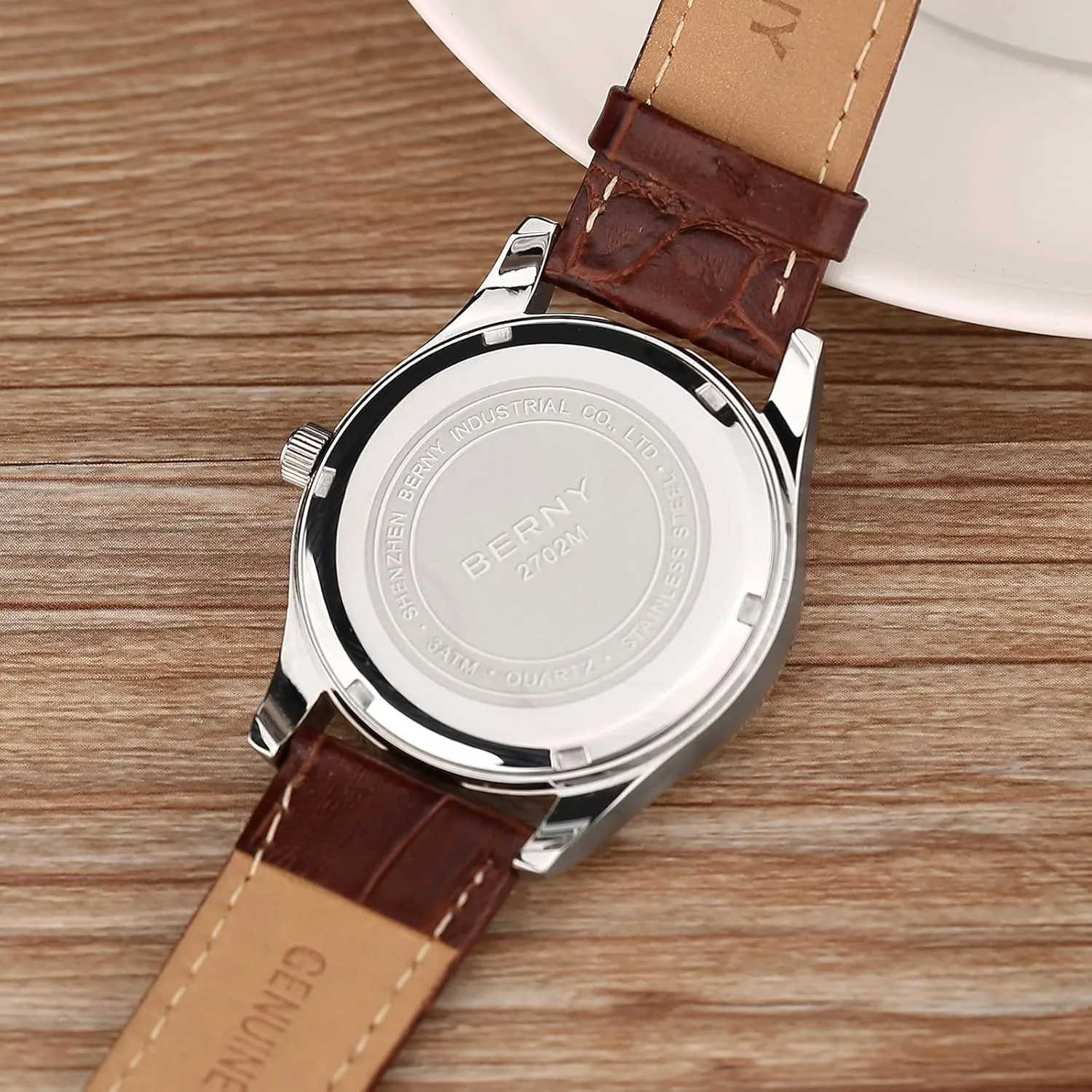 Leather Strap Waterproof Men's gait unobservable Wrist Watches BERNY Watches for Men Ultra Thin Japanese Quartz Movement Business Casual Watch Genuine 