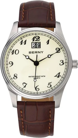 Leather Strap Waterproof Men's gait unobservable Wrist Watches BERNY Watches for Men Ultra Thin Japanese Quartz Movement Business Casual Watch Genuine 