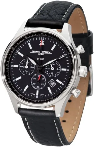 Leather Strap with White Stitches Jorg Gray JG6500-21 Jules Commemorative Round Watch with Black Italian Buffalo Grain 