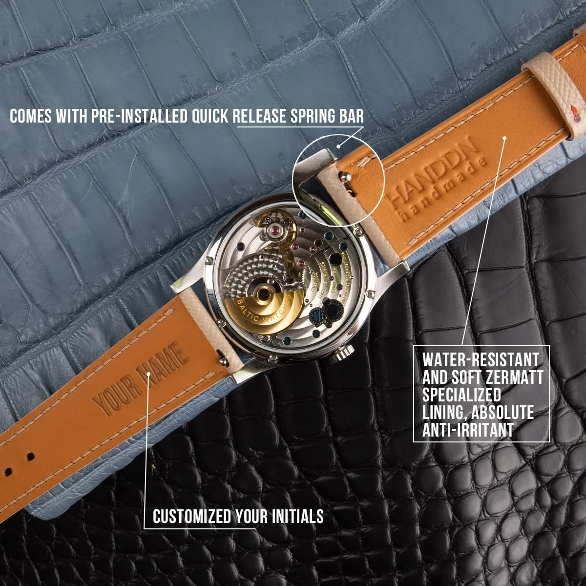 Leather Watch Band 16mm 18mm 19mm 20mm 22mm 23mm For Men And Women neoclassical tavernkeeper rhinoceros portrait (Beige) Handmade Calfskin Epi Leather Watch Strap, Quick Release 
