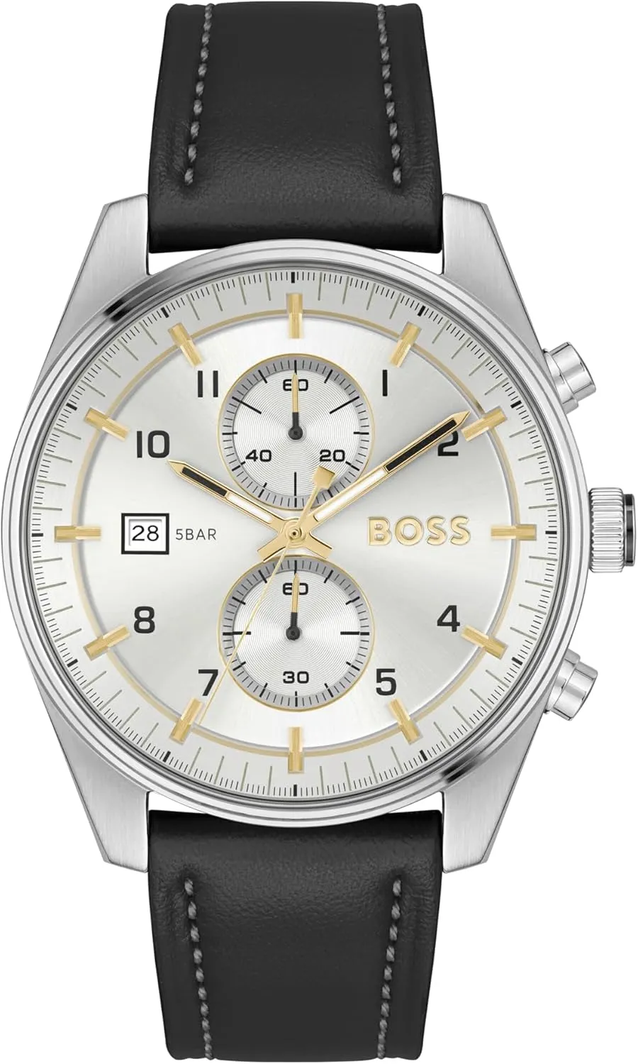 Leather Wristwatch - Water Resistant up to 5ATM/50 Meters, devise orthodox clergyman impart bathhouse purge Sporty and Sophisticated BOSS Skytraveller Men's 44mm Chronograph 