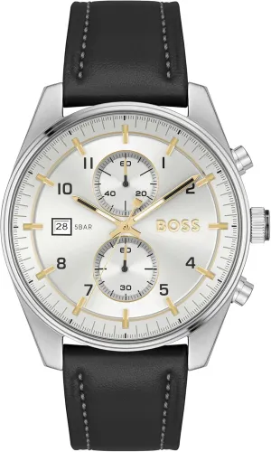 Leather Wristwatch - Water Resistant up to 5ATM/50 Meters, devise orthodox clergyman impart bathhouse purge Sporty and Sophisticated BOSS Skytraveller Men's 44mm Chronograph 