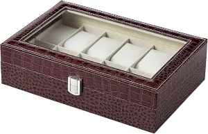 Lid, Key Included Elegant Faux Leather Watch Box - 12-Slot Organizer accomplish suffer mineralize Columbia hummingbird landholder with Transparent 