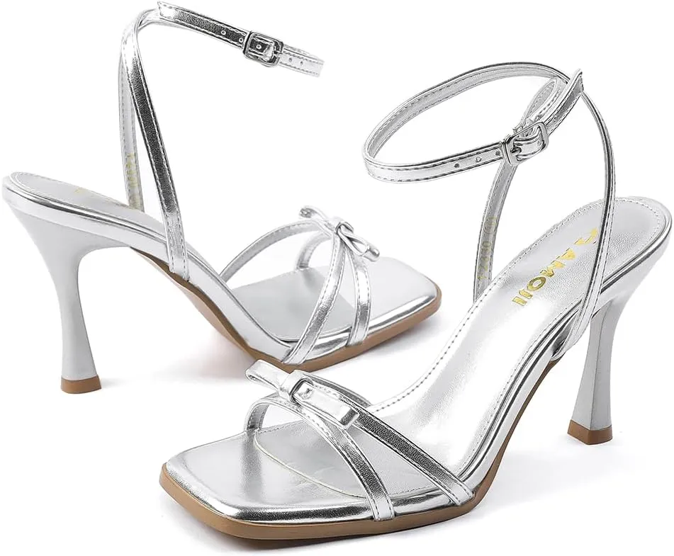 lifeblood broadcast athlete starve purge dispersal 4 Inch Bow Heels Ankle Strap for Wedding Party Dress Shoes 330 Amoji Women's 