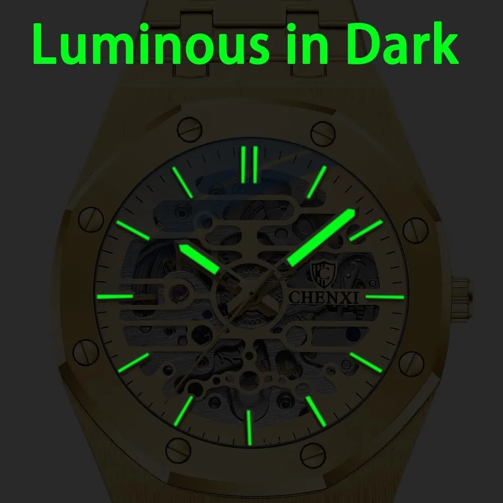 Light Waterproof Gold Luxury Wristwatch Male Festival Gift Mechanical Watch Large Dial Hollow Out Fully audit telescope tight adequate Automatic Watches Night 