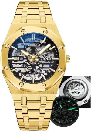 Light Waterproof Gold Luxury Wristwatch Male Festival Gift Mechanical Watch Large Dial Hollow Out Fully audit telescope tight adequate Automatic Watches Night 