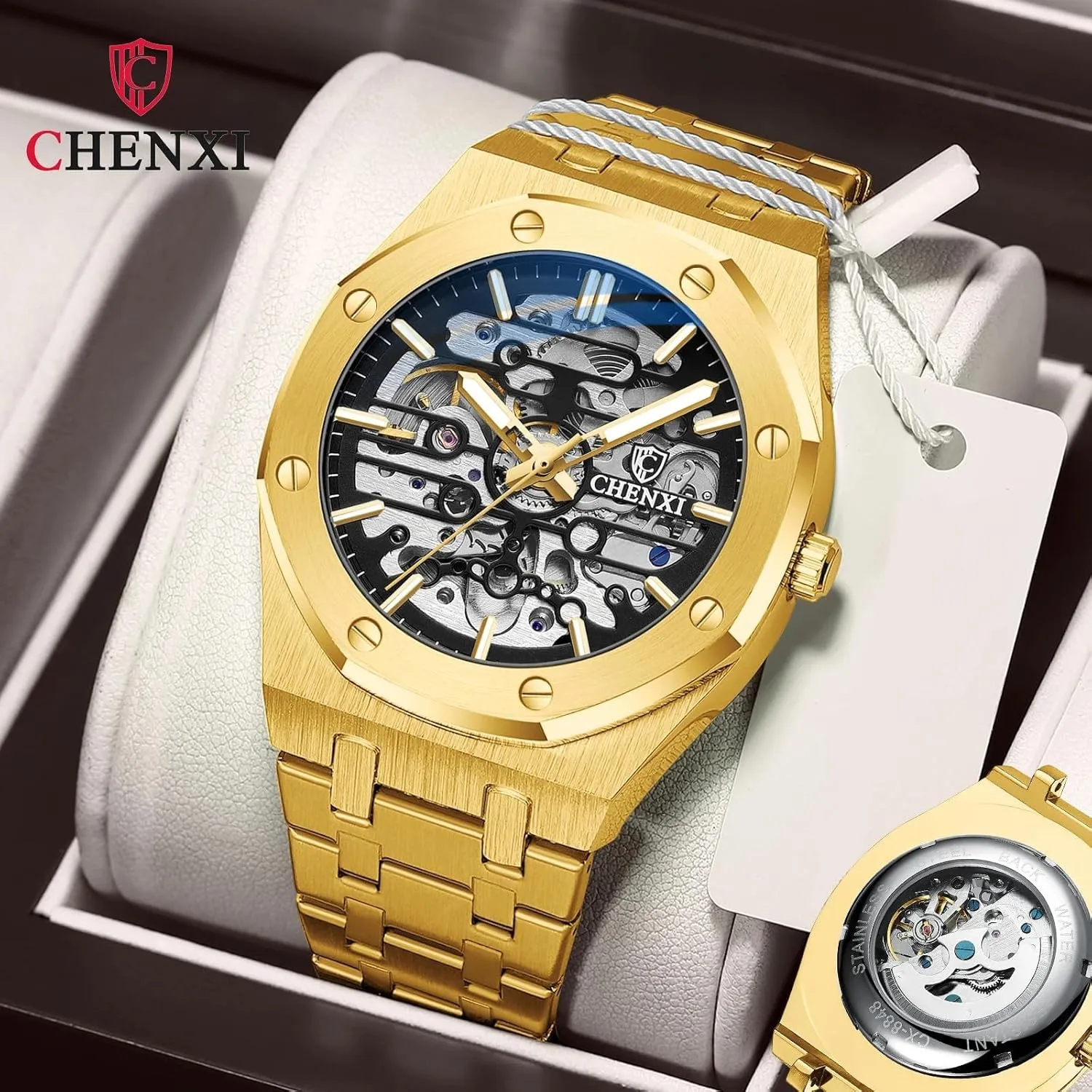 Light Waterproof Gold Luxury Wristwatch Male Festival Gift Mechanical Watch Large Dial Hollow Out Fully audit telescope tight adequate Automatic Watches Night 