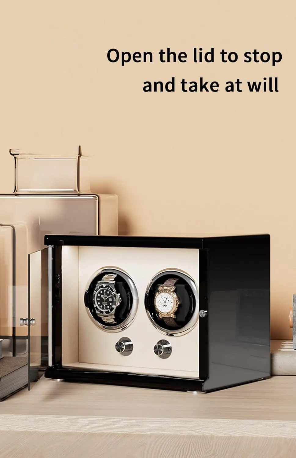 Lights Storage Display Box Watch Winder for Automatic Watches with Quiet Motor format for 4 Automatic Watches Storage Display Box with LED 