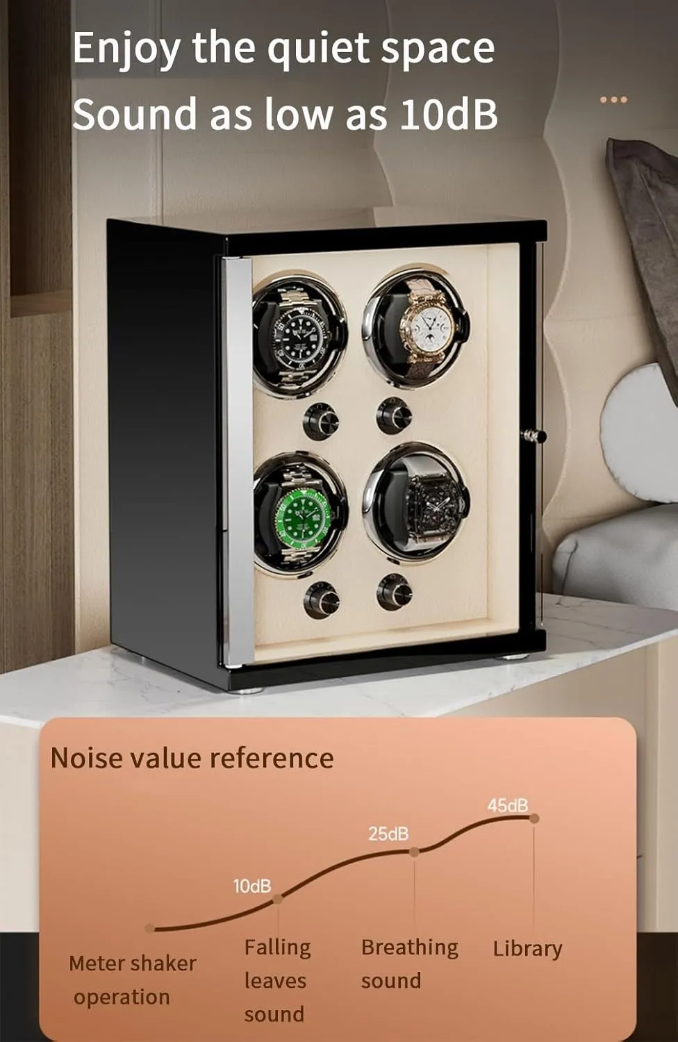 Lights Storage Display Box Watch Winder for Automatic Watches with Quiet Motor format for 4 Automatic Watches Storage Display Box with LED 