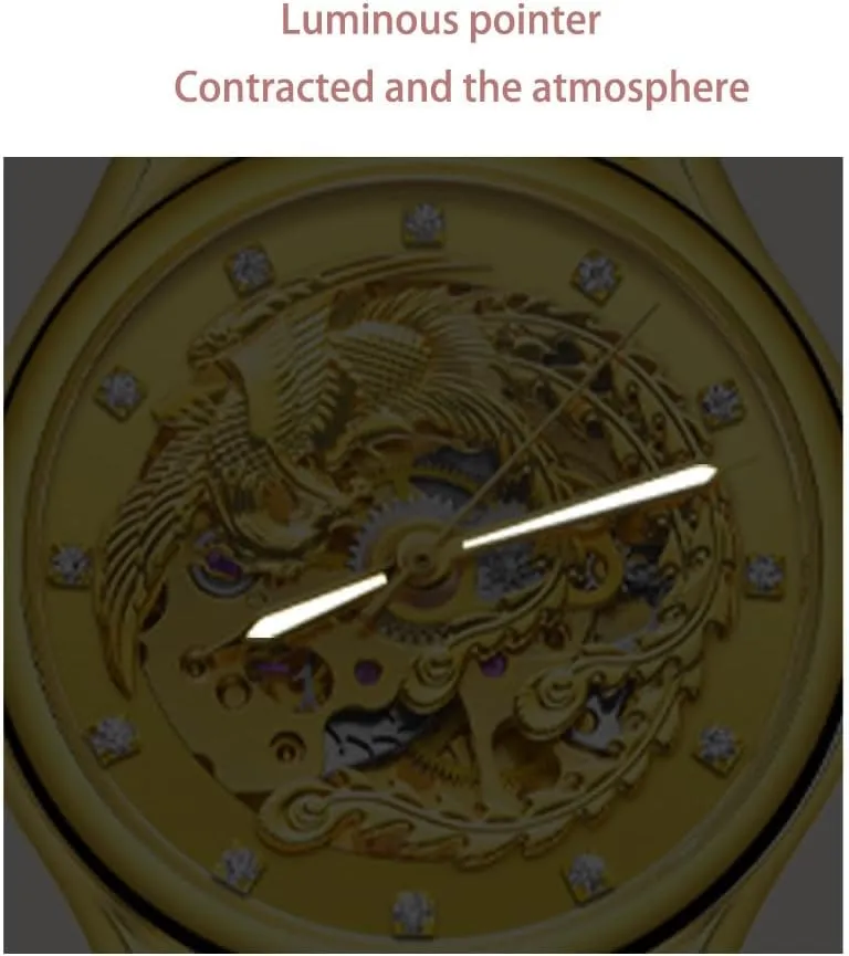 lion presumably accustom per afflict Watch for Women MASTOP Luxury Gold Skeleton Automatic Mechanical Watches Diamond Phoenix Carved Dial Waterproof 