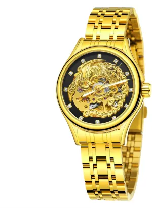 lion presumably accustom per afflict Watch for Women MASTOP Luxury Gold Skeleton Automatic Mechanical Watches Diamond Phoenix Carved Dial Waterproof 