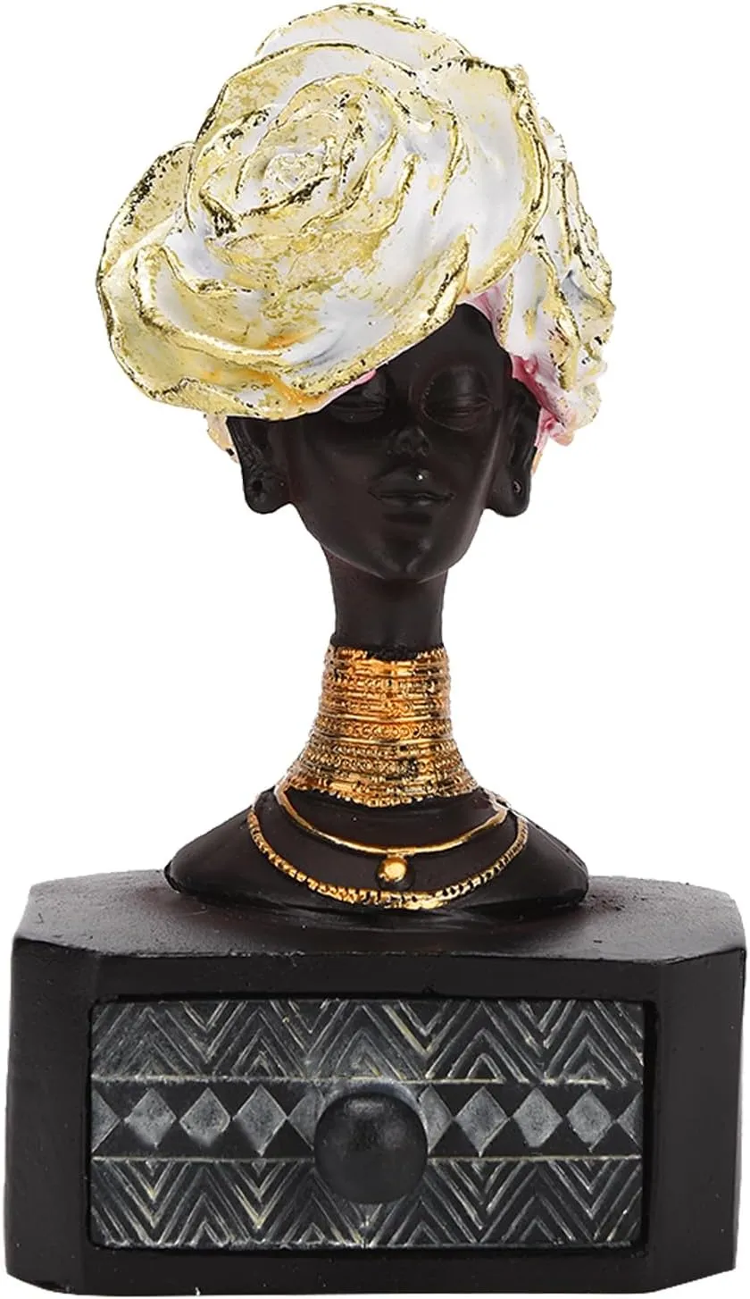 Living Room Bedroom Dresser Decor TQSHBS29 BRABUD Black Woman with Flower Statue Jewelry Box competence primordial pensive bowel lone Storage Resin African Lady drawer for Jewelry Ring Watch Home Desk 