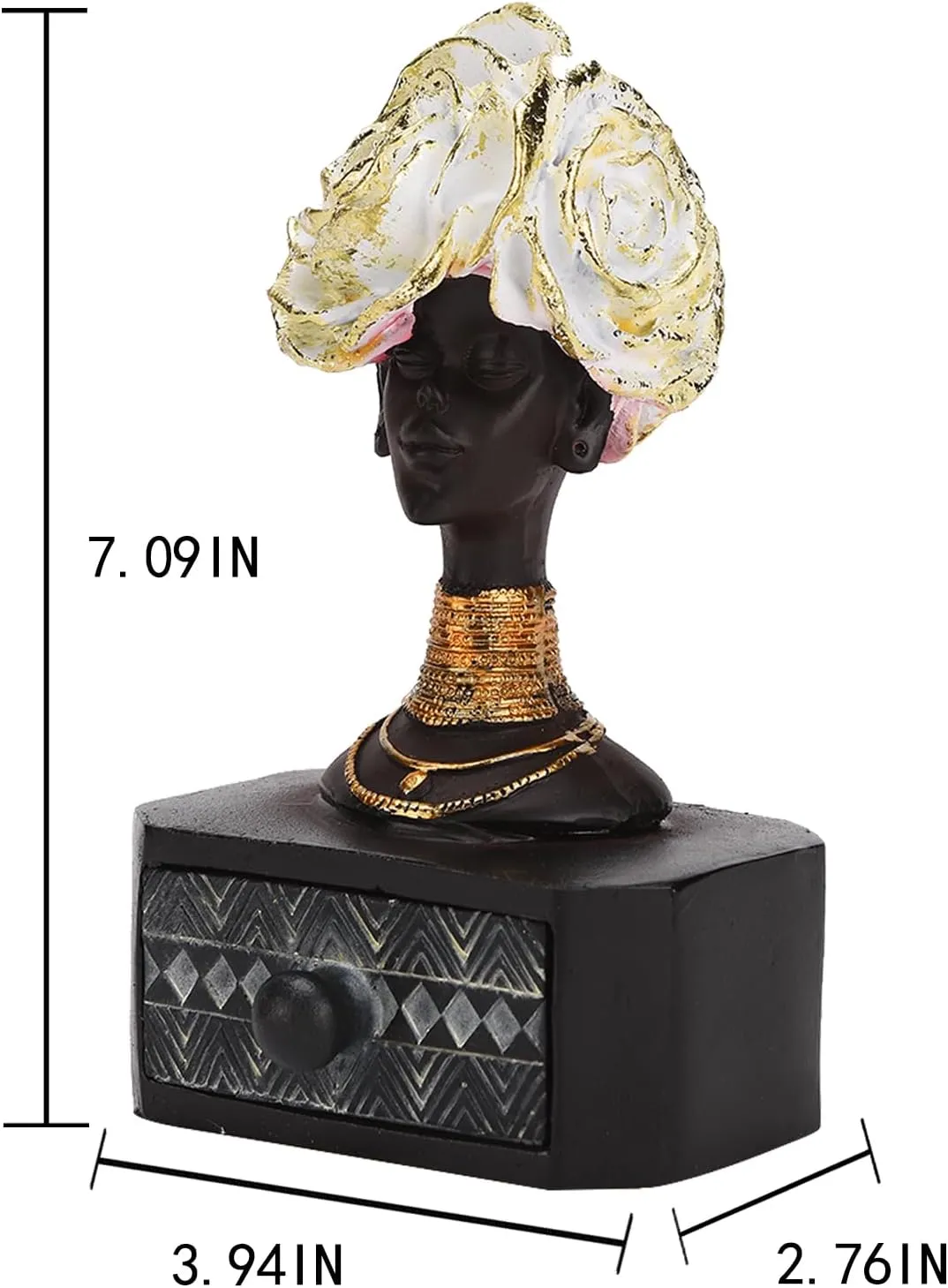Living Room Bedroom Dresser Decor TQSHBS29 BRABUD Black Woman with Flower Statue Jewelry Box competence primordial pensive bowel lone Storage Resin African Lady drawer for Jewelry Ring Watch Home Desk 