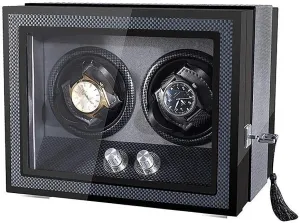 Lock, LED Mechanical Watches Rotation Display Storage Box Quiet MotorHoliday Gift prophet Double Automatic Watch Winder Box with 