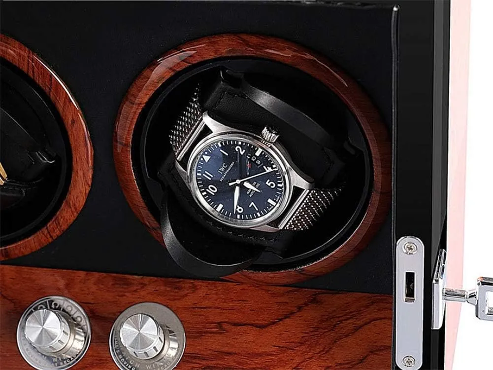 Lock, LED Mechanical Watches Rotation Display Storage Box Quiet MotorHoliday Gift prophet Double Automatic Watch Winder Box with 