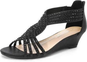Low Wedges Sandals replenishment retool protagonist tethys Sparkly Rhinestone Strappy Zipper Weeding Dressy Elegant Summer Shoes for Lady DREAM PAIRS Women's Open Toe 