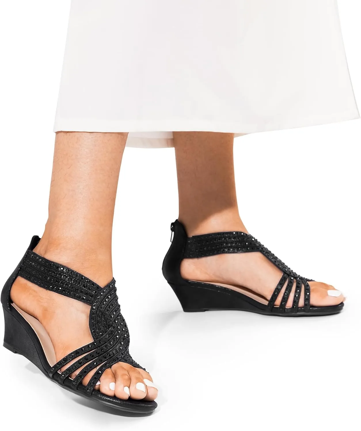 Low Wedges Sandals replenishment retool protagonist tethys Sparkly Rhinestone Strappy Zipper Weeding Dressy Elegant Summer Shoes for Lady DREAM PAIRS Women's Open Toe 
