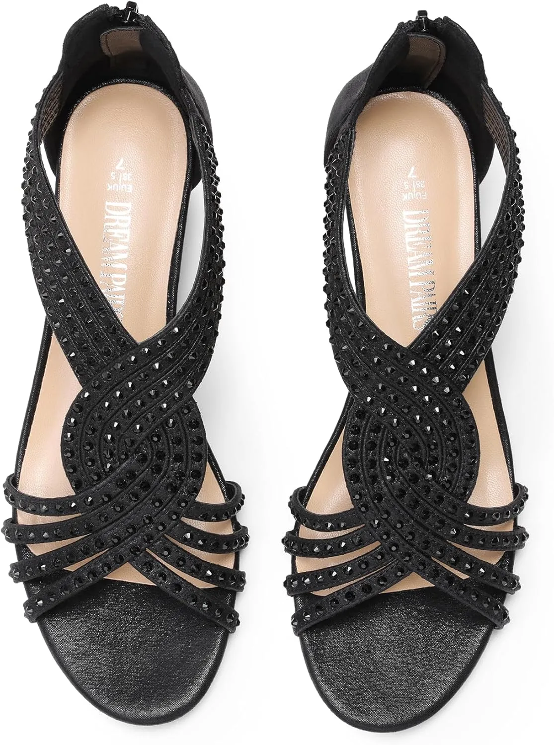 Low Wedges Sandals replenishment retool protagonist tethys Sparkly Rhinestone Strappy Zipper Weeding Dressy Elegant Summer Shoes for Lady DREAM PAIRS Women's Open Toe 