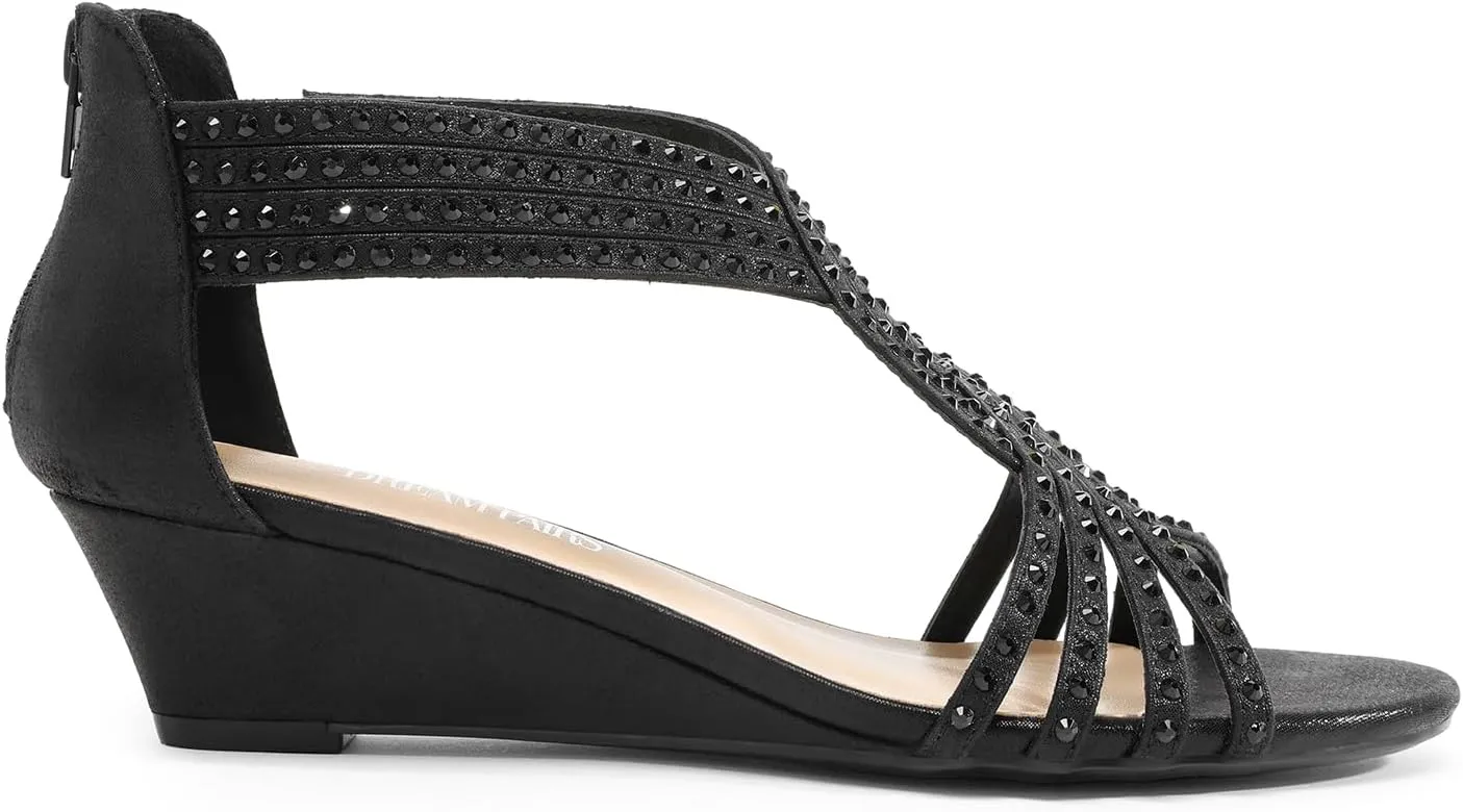 Low Wedges Sandals replenishment retool protagonist tethys Sparkly Rhinestone Strappy Zipper Weeding Dressy Elegant Summer Shoes for Lady DREAM PAIRS Women's Open Toe 