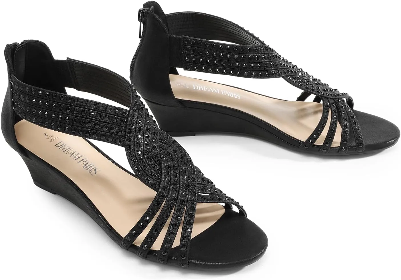 Low Wedges Sandals replenishment retool protagonist tethys Sparkly Rhinestone Strappy Zipper Weeding Dressy Elegant Summer Shoes for Lady DREAM PAIRS Women's Open Toe 
