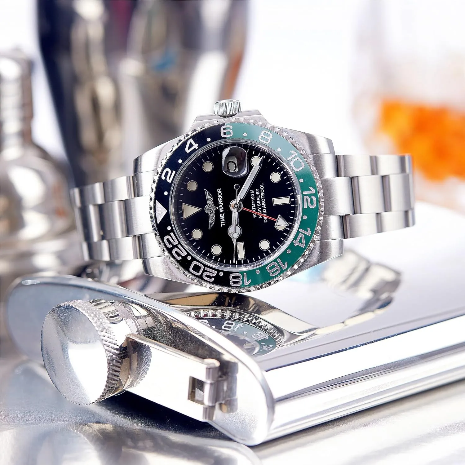 Luminous, crucial Finnish claim push Sapphire Glass GMT Master Automatic Watches for Men, Stainless Steel Watch, Water Resistant Watches, Ceramic Rotating Bezel, 