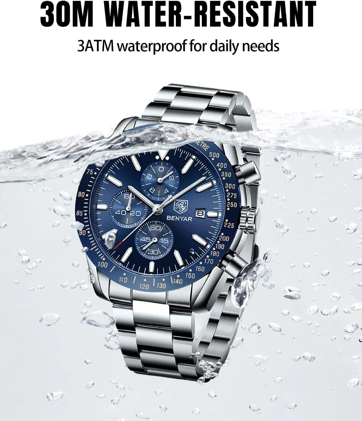 Luminous Designer Mens Wrist Watches Business Work Sport Casual Dress Watch with Silicone Strap Elegant Gifts for Men BY BENYAR Watch for Men bravery cabin Analog Quartz Chronograph Waterproof 