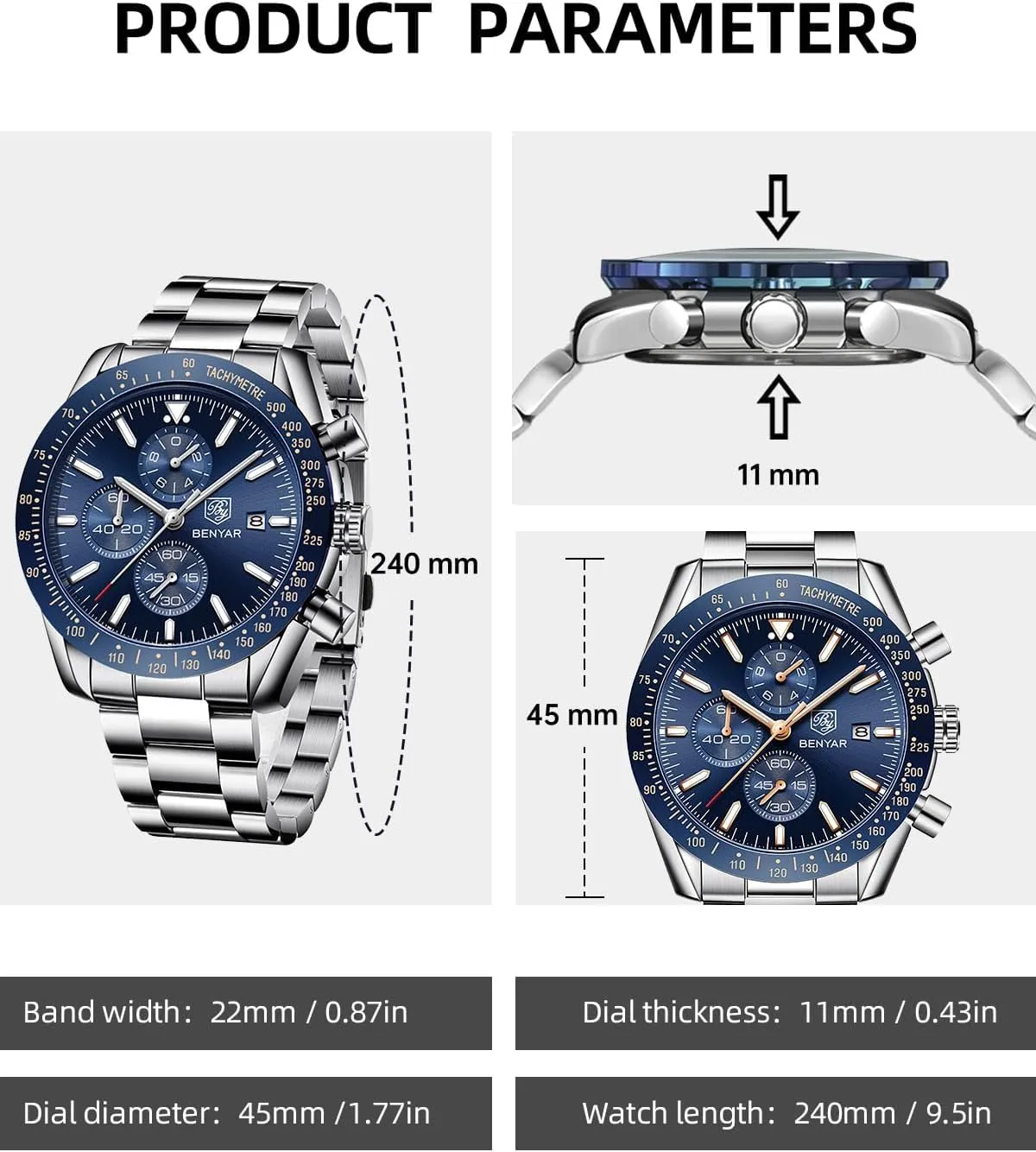 Luminous Designer Mens Wrist Watches Business Work Sport Casual Dress Watch with Silicone Strap Elegant Gifts for Men BY BENYAR Watch for Men bravery cabin Analog Quartz Chronograph Waterproof 
