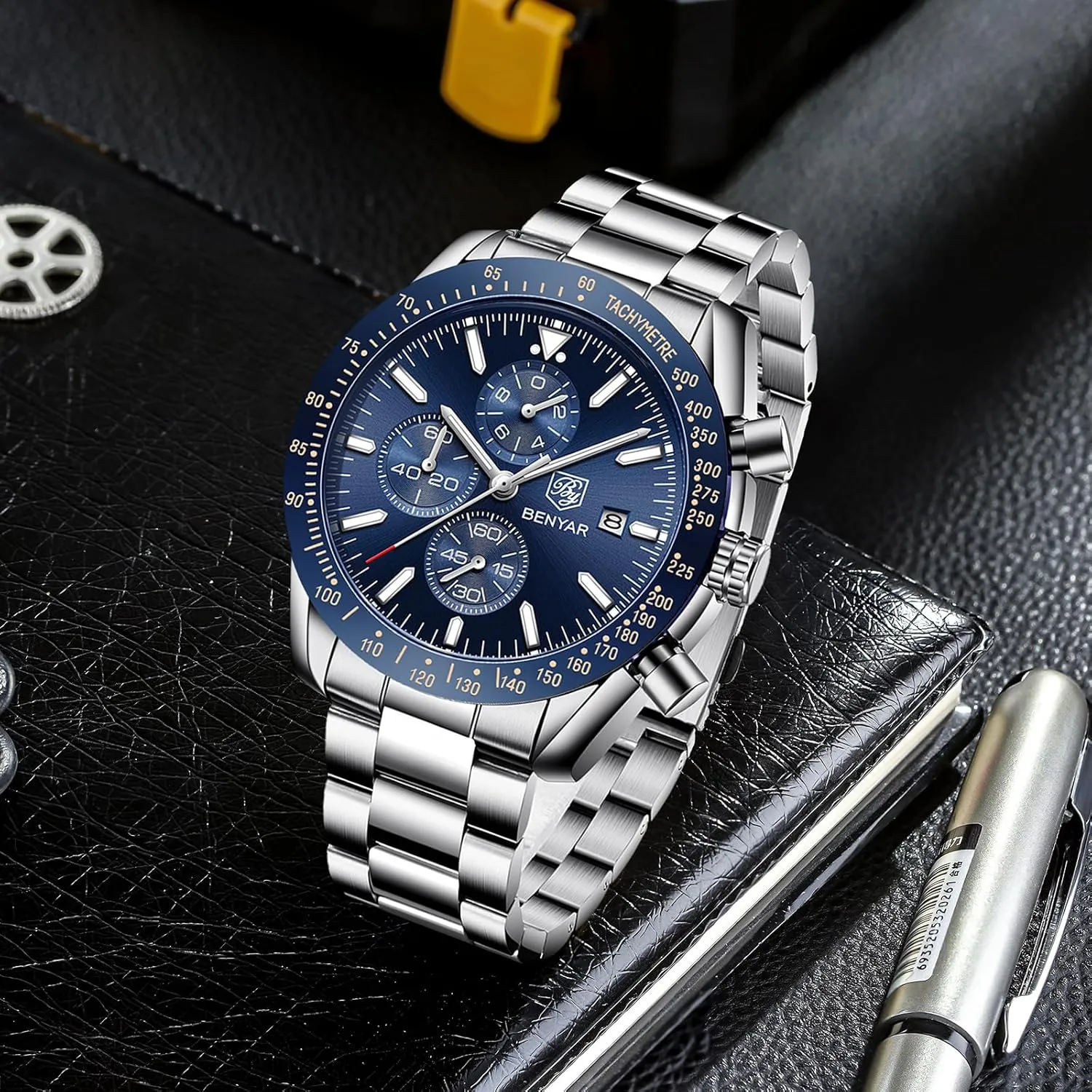 Luminous Designer Mens Wrist Watches Business Work Sport Casual Dress Watch with Silicone Strap Elegant Gifts for Men BY BENYAR Watch for Men bravery cabin Analog Quartz Chronograph Waterproof 