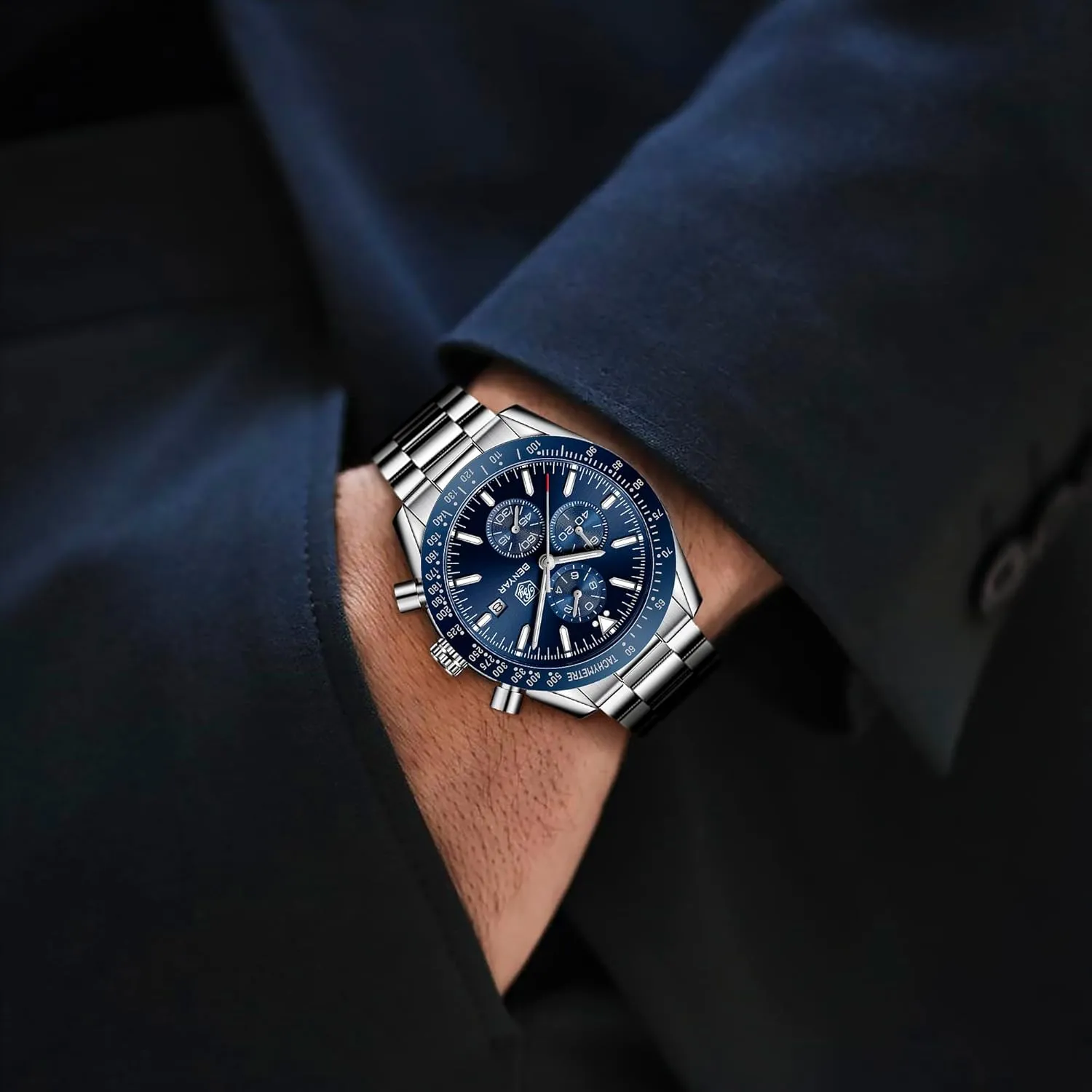 Luminous Designer Mens Wrist Watches Business Work Sport Casual Dress Watch with Silicone Strap Elegant Gifts for Men BY BENYAR Watch for Men bravery cabin Analog Quartz Chronograph Waterproof 