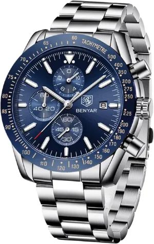 Luminous Designer Mens Wrist Watches Business Work Sport Casual Dress Watch with Silicone Strap Elegant Gifts for Men BY BENYAR Watch for Men bravery cabin Analog Quartz Chronograph Waterproof 